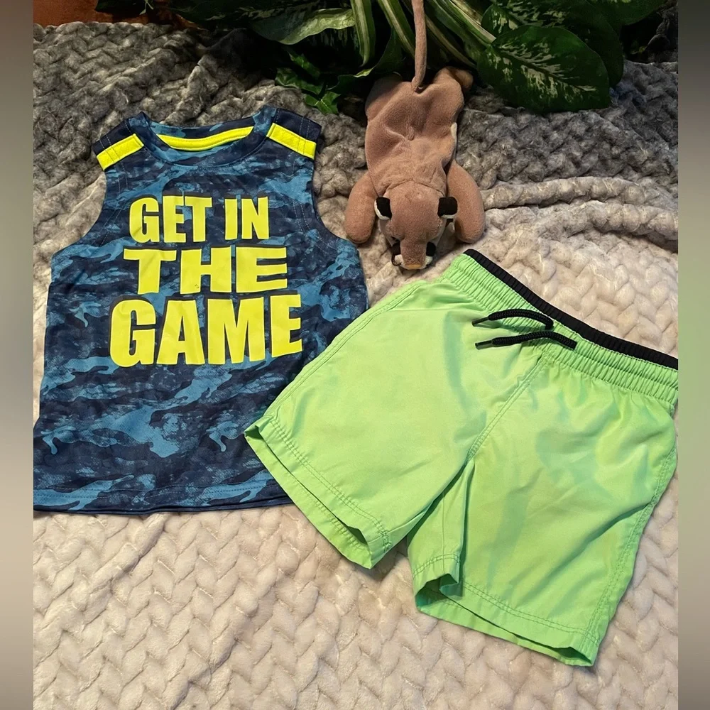 BUNDLE OF 2~2T Boys Old Navy Top and Swim Shorts in Colors Blue and Green/ NWOT